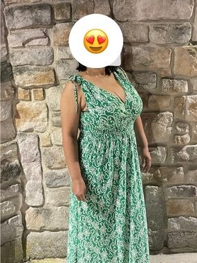 Green Floral Print Tie-Shoulder Maxi Dress